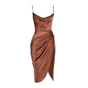 House of CB Satin Brown Midi Dress